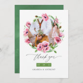 Waterverf roze klaprozen bruiloft foto bedankkaart (Voorkant / Achterkant)