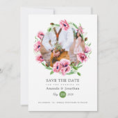 Waterverf roze klaprozen bruiloft foto save the date (Voorkant)