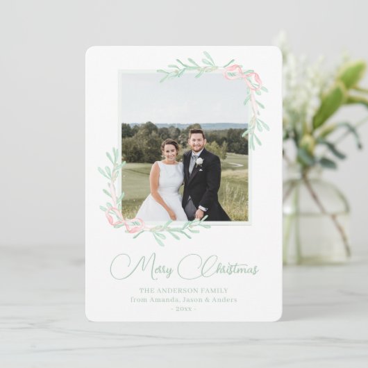 Waterverf Roze Klassieke Zuidelijke Kerstmis Feestdagenkaart (Staand voorkant)