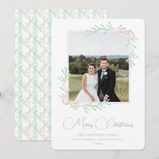 Waterverf Roze Klassieke Zuidelijke Kerstmis Feestdagenkaart (Voorkant / Achterkant)