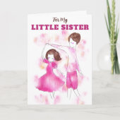 Waterverf Roze Kleine Zusje Verjaardag Kaart (Voorkant)