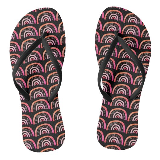 Waterverf roze kleurige zwarte regenboogpatroon teenslippers (Voetbed)