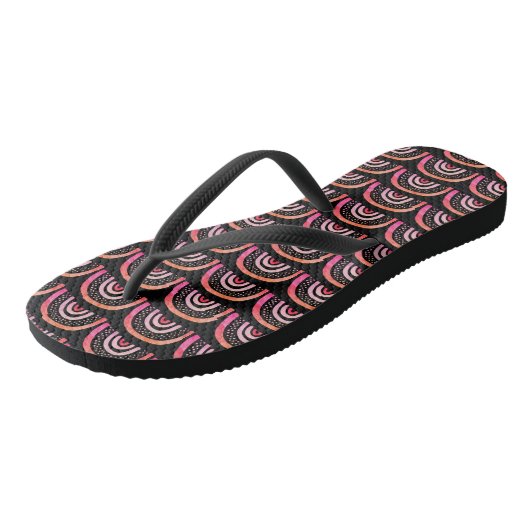 Waterverf roze kleurige zwarte regenboogpatroon teenslippers (Schuin)