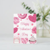 Waterverf Roze koekjes en behandelde Valentijnsdag Feestdagenkaart (Staand voorkant)