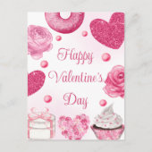 Waterverf Roze koekjes en behandelde Valentijnsdag Feestdagenkaart (Voorkant)