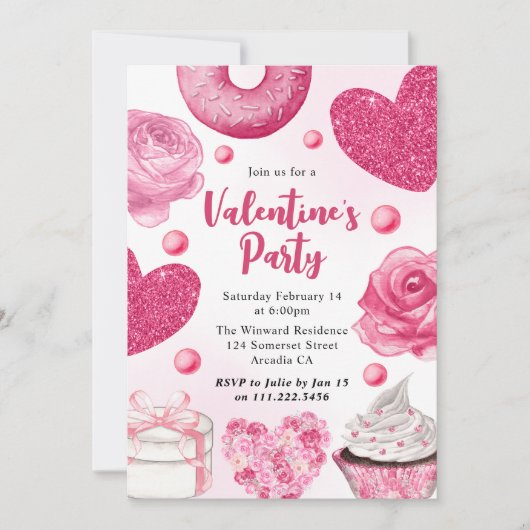 Waterverf Roze koekjes en behandelde Valentijnse p Kaart (Voorkant)