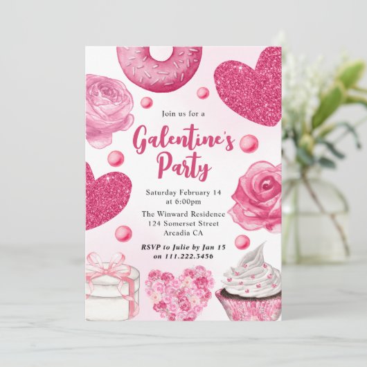 Waterverf Roze koekjes en behandelingen van de Gal Kaart (Staand voorkant)