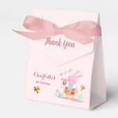 Waterverf roze konijn in de tuin kinderen verjaard bedankdoosjes (Voorkant Zijde)