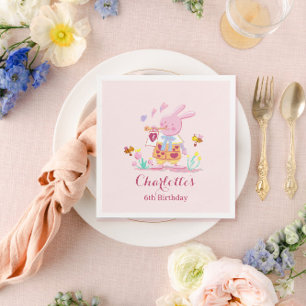 Waterverf roze konijn in de tuin kinderen verjaard servet