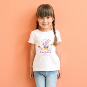 Waterverf roze konijn in de tuin kinderen verjaard t-shirt