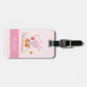 waterverf roze konijntje & bij in tuin Monogram Bagagelabel (Voorkant horizontaal)