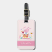 waterverf roze konijntje & bij in tuin Monogram Bagagelabel (Voorkant verticaal)