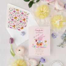 waterverf roze konijntje in de tuin kids birthday