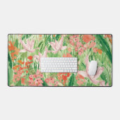 Waterverf roze koraal bloemenweide op de berg bureaumat (Keyboard & Muis)