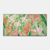 Waterverf roze koraal bloemenweide op de berg bureaumat (Voorkant)