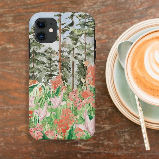 Waterverf roze koraal bloemenweide op de berg Case-Mate iPhone case