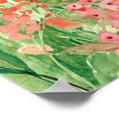 Waterverf roze koraal bloemenweide op de berg poster (Hoek)