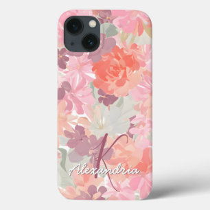 Waterverf Roze koraal Floral Patroonmonogram Case-Mate iPhone Case