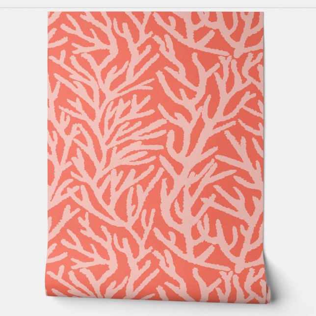Waterverf roze koraal op tomaat bisque kust behang (Afrollen)