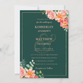 Waterverf roze koraalgroen goud floral Weddenschap Kaart (Voorkant)