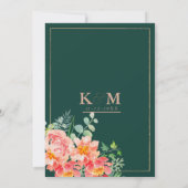 Waterverf roze koraalgroen goud floral Weddenschap Kaart (Achterkant)