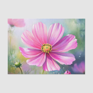 Waterverf Roze Kosmos Bloem met Gedetailleerde Blo Tissuepapier