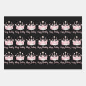 Waterverf Roze Kroon Happy Birthday Inpakpapier Vel (Voorkant)