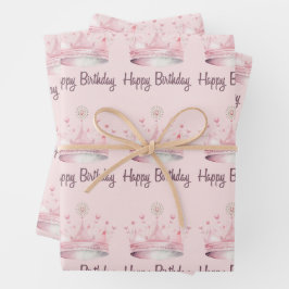 Waterverf Roze Kroon Happy Birthday Inpakpapier Vel