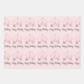 Waterverf Roze Kroon Happy Birthday Inpakpapier Vel (Voorkant)