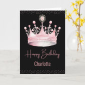 Waterverf Roze Kroon Verjaardag Kaart (Gele Bloem)