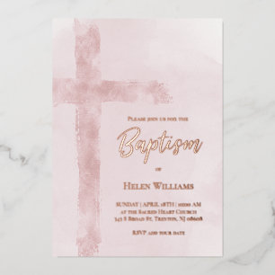waterverf roze kruis Doop Folie Uitnodiging