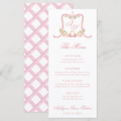 Waterverf Roze Kruis Monogram Crest doopsel Menu (Voorkant / Achterkant)