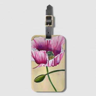 Waterverf roze kunstbloem bagagelabel