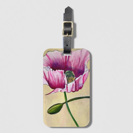 Waterverf roze kunstbloem bagagelabel (Voorkant (verticaal))