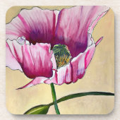 Waterverf roze kunstbloem bier onderzetter (Voorkant)