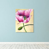 Waterverf roze kunstbloem canvas afdruk (Insitu (Houten vloer))
