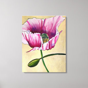 Waterverf roze kunstbloem canvas afdruk