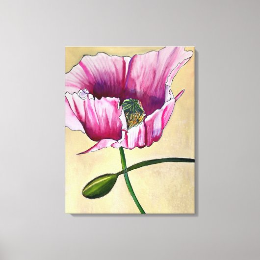 Waterverf roze kunstbloem canvas afdruk (Voorkant)