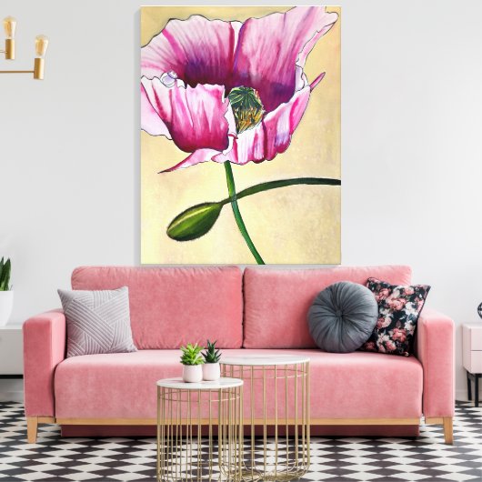 Waterverf roze kunstbloem canvas afdruk (Insitu (Woonkamer))