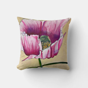 Waterverf roze kunstbloem kussen