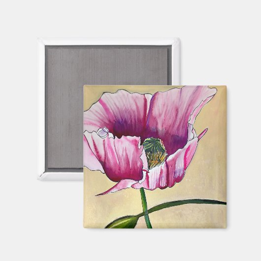 Waterverf roze kunstbloem magneet (Voorkant / Achterkant)