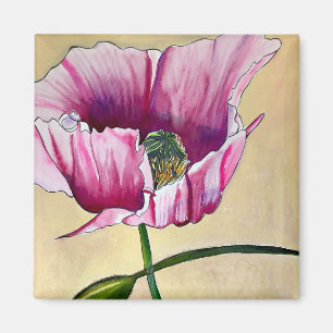 Waterverf roze kunstbloem magneet