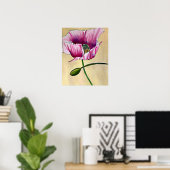Waterverf roze kunstbloem poster (Thuiskantoor)