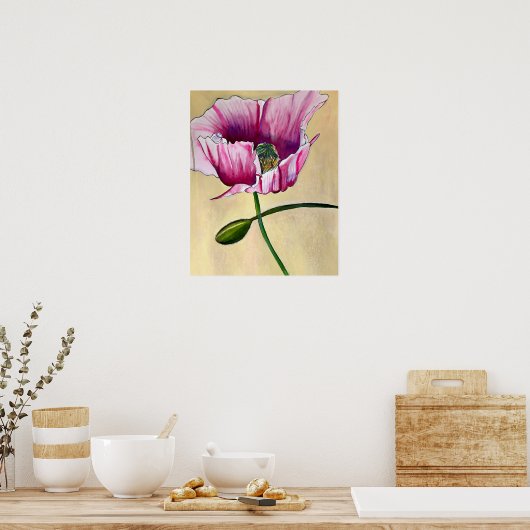 Waterverf roze kunstbloem poster (Keuken)