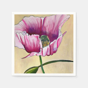 Waterverf roze kunstbloem servet