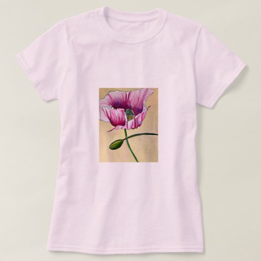 Waterverf roze kunstbloem t-shirt (Design voorkant)