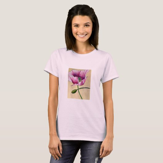 Waterverf roze kunstbloem t-shirt (Voorkant volledig)