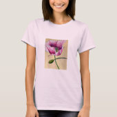 Waterverf roze kunstbloem t-shirt (Voorkant)