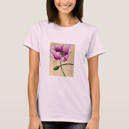 Waterverf roze kunstbloem t-shirt (Voorkant)