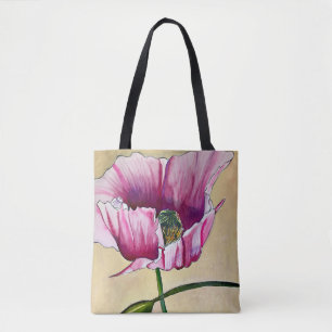 Waterverf roze kunstbloem tote bag